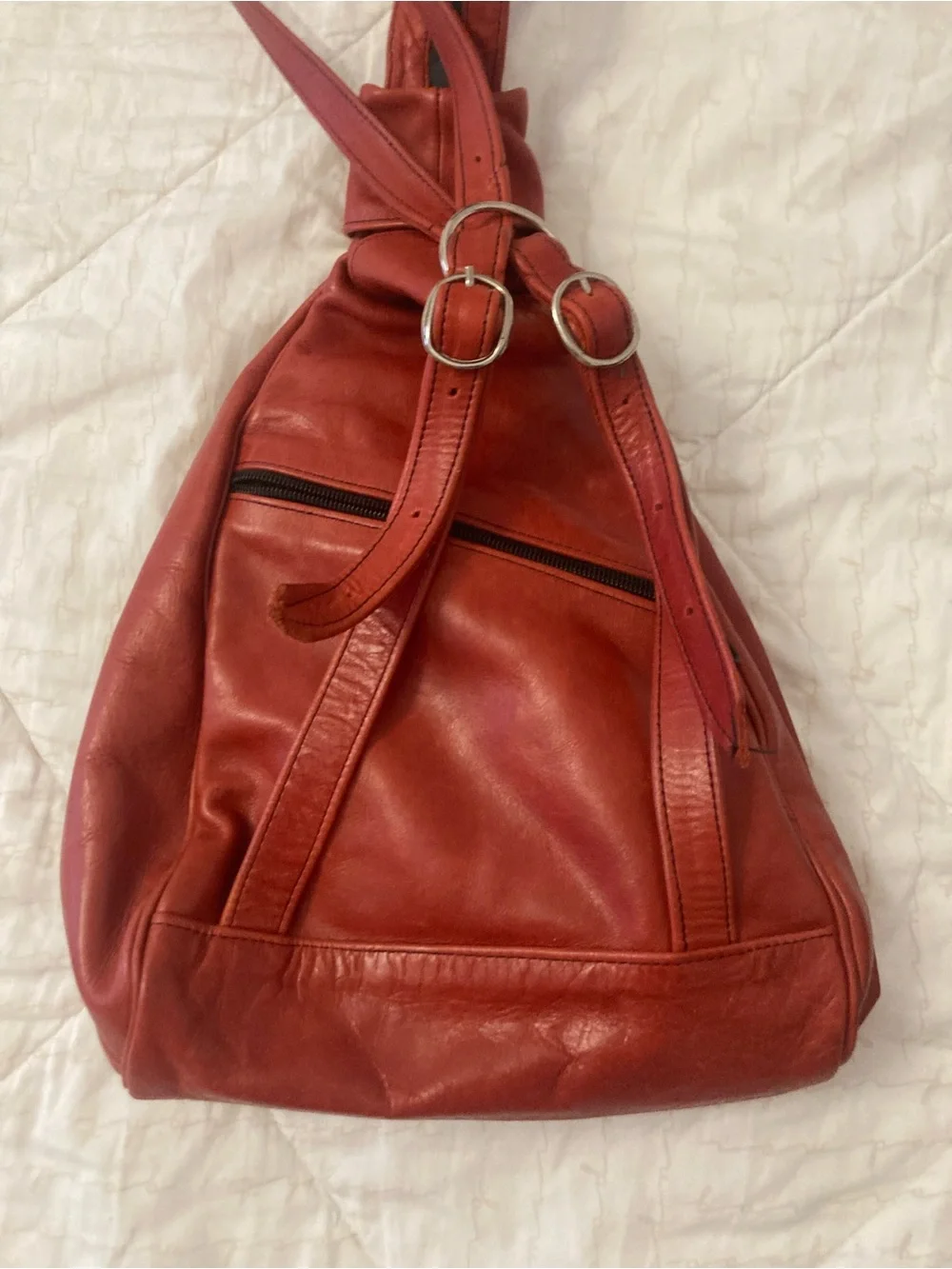 RED LEATHER A Frame Backpack
